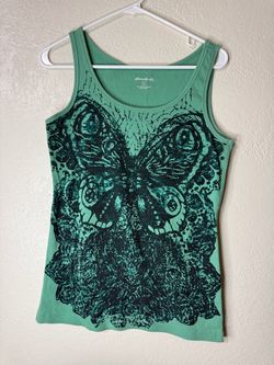 Eddie Bauer Turquoise Green Tank Top Butterfly graphic, size L.