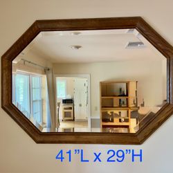 Vintage Beveled Wall Mirror 8-Sided Oak