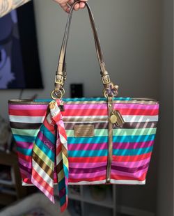 COACH LEGACY SATIN STRIPE TOTE BAG