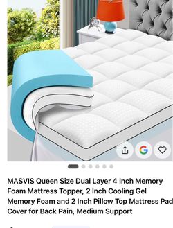 MASVIS Queen 4-Inch Dual Layer Memory Foam Mattress Topper