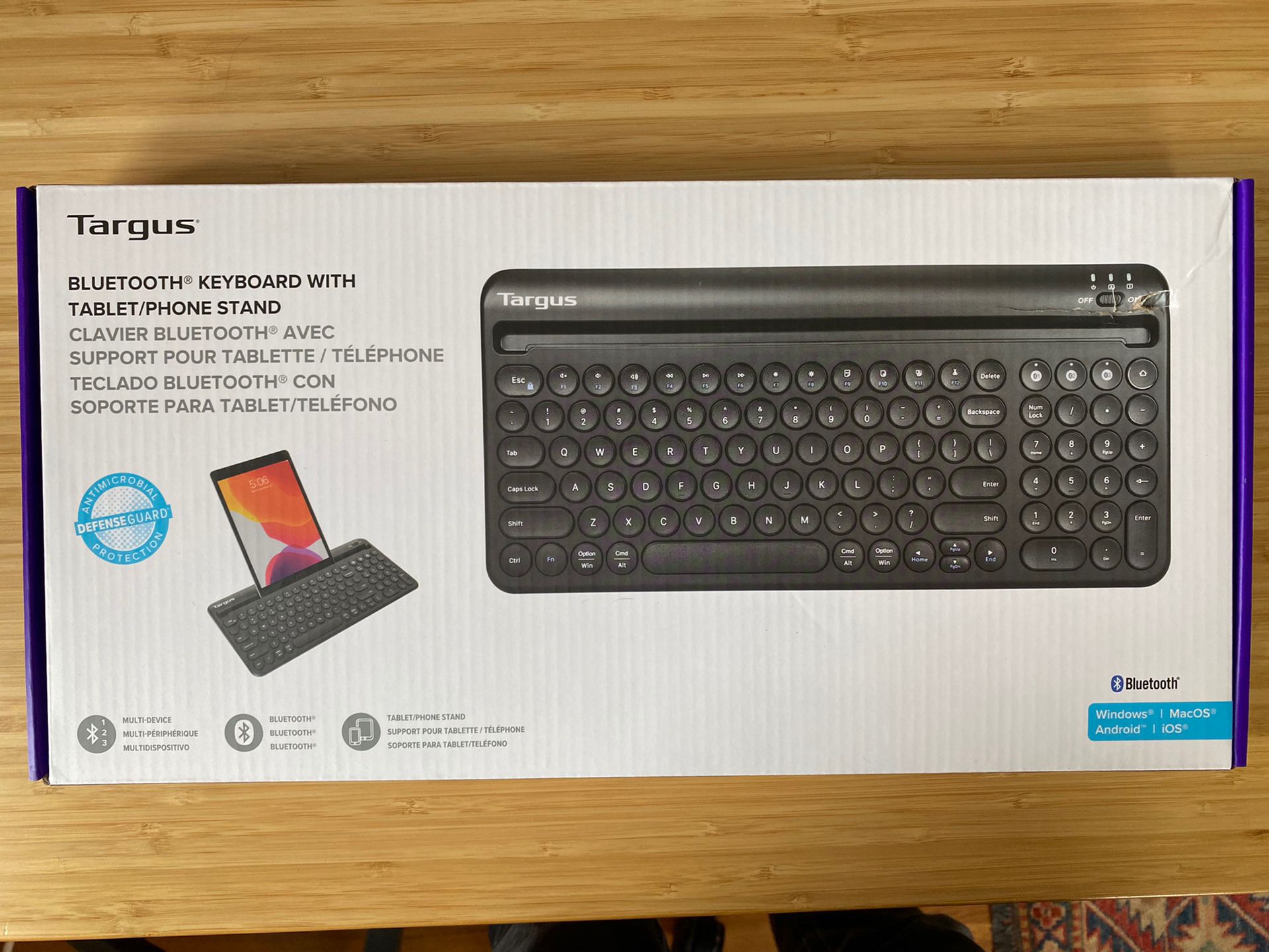 NEW: Multi-Device Bluetooth® Antimicrobial Keyboard with Tablet/Phone Cradle