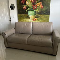 Beige Leather Memory Foam Sleeper Sofa 