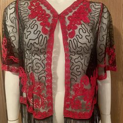 Gorgeous Sheer Sequence Black & Red Top