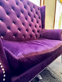 Couch Purple Velvet Tufted Wingback Loveseat Sofa