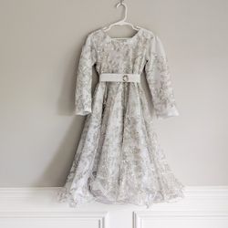 Custom Girls Elegant White Sequin Dress, Handmade