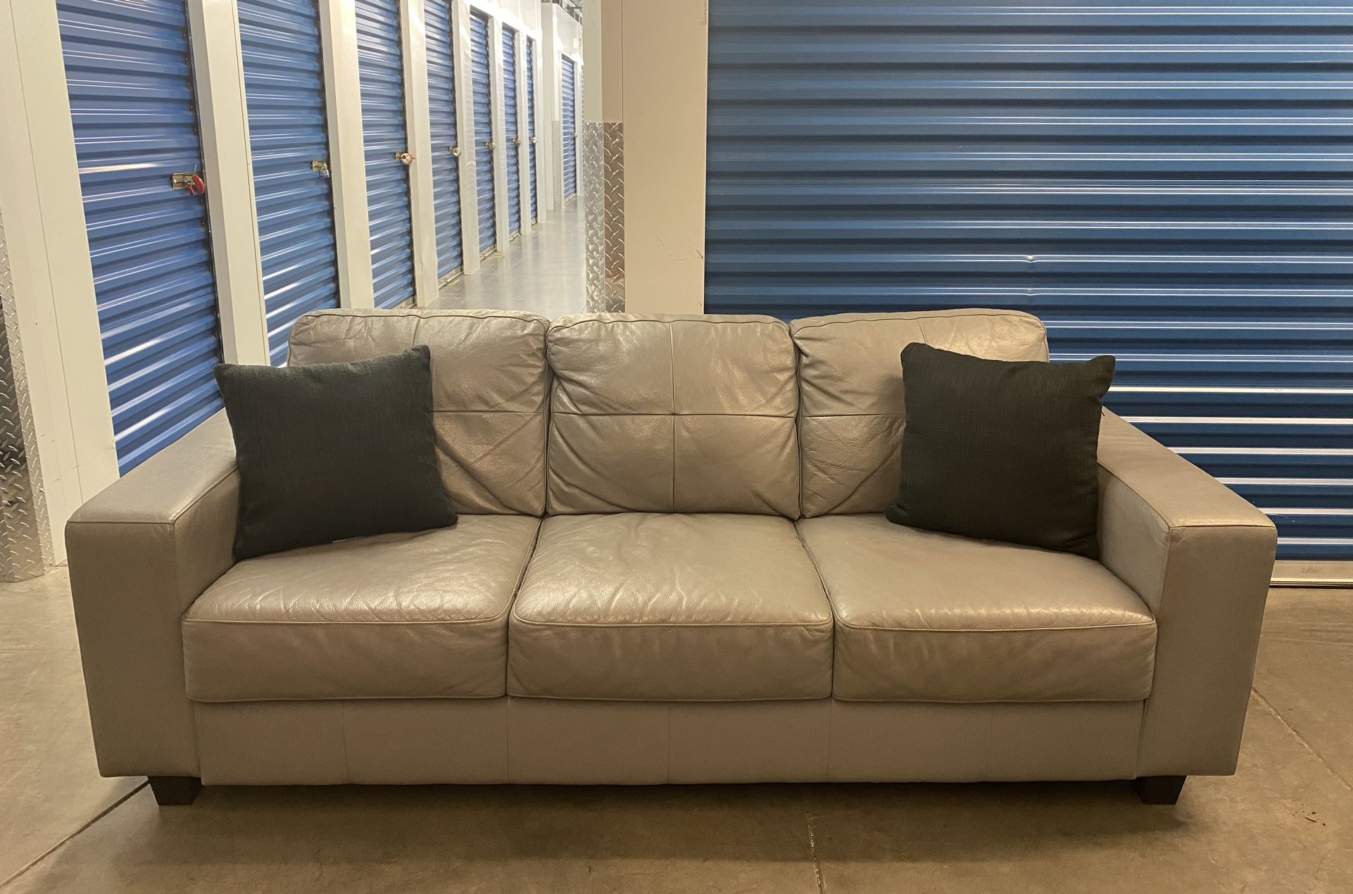 Leather Gray Sturdy Couch (free delivery)