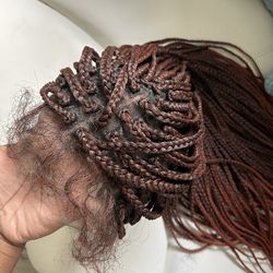 Full Lace Knotless Box Braided Wig, 1B/350 & 99J Burgundy