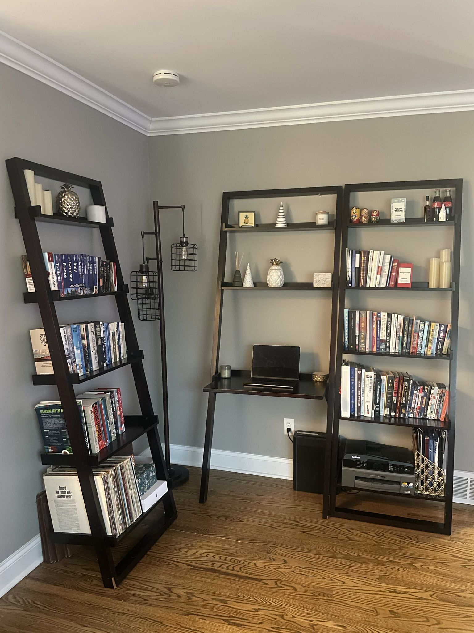 Crate & Barrel Sloane Leaning Bookshelves and Desk Espresso