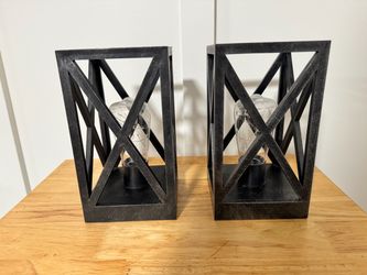 Set of 2 Black Geometric Lanterns with LED Fairy Lights – Both Work