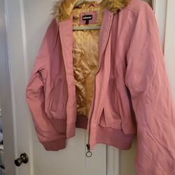 Cute Pink Jacket With Fur Hood Size: Large