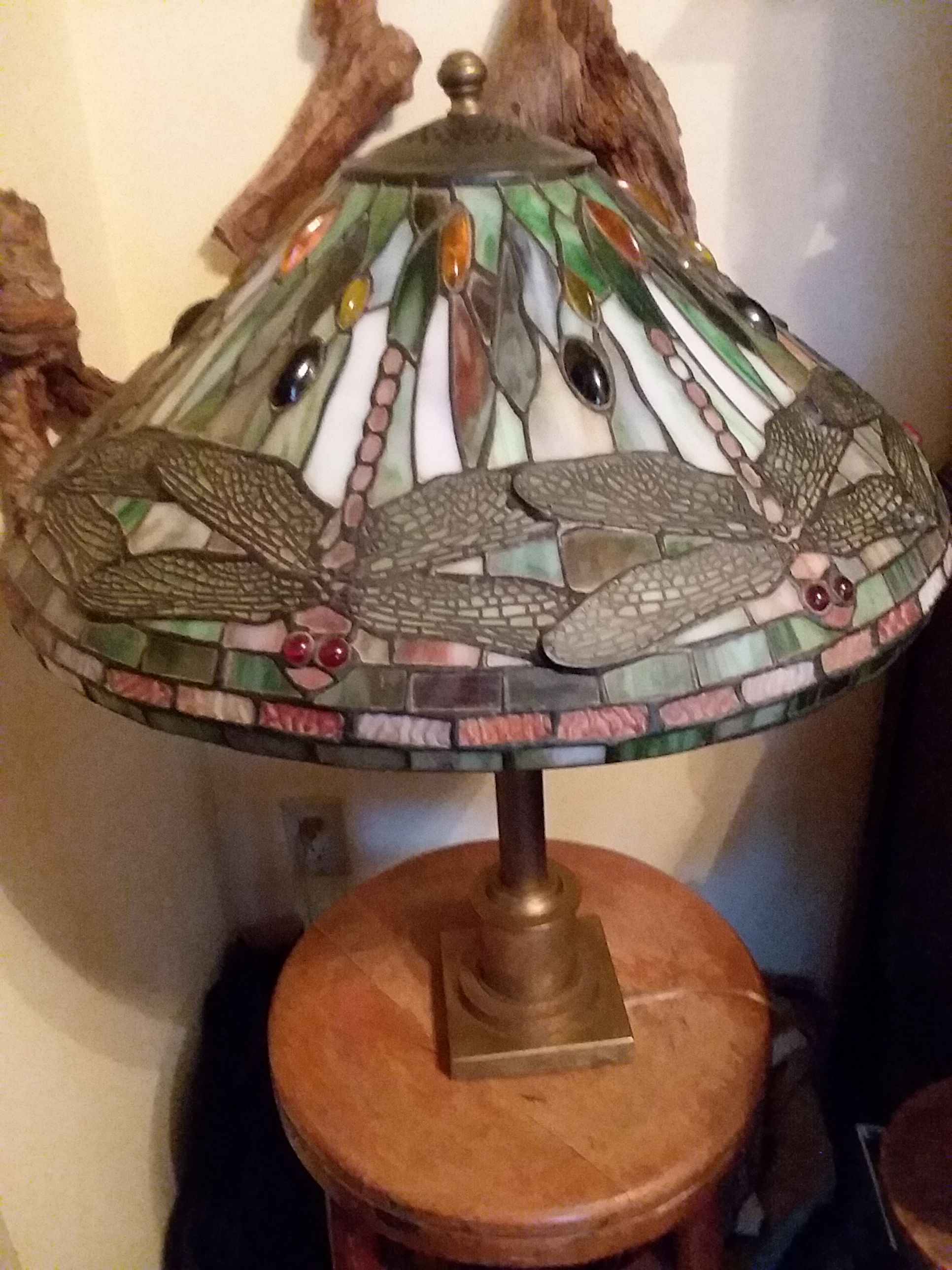Tiffany style stained glass dragonfly lamp.