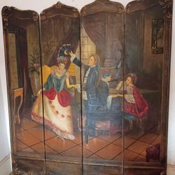 Vintage Room Divider Featuring Louis XV Style Art Original 