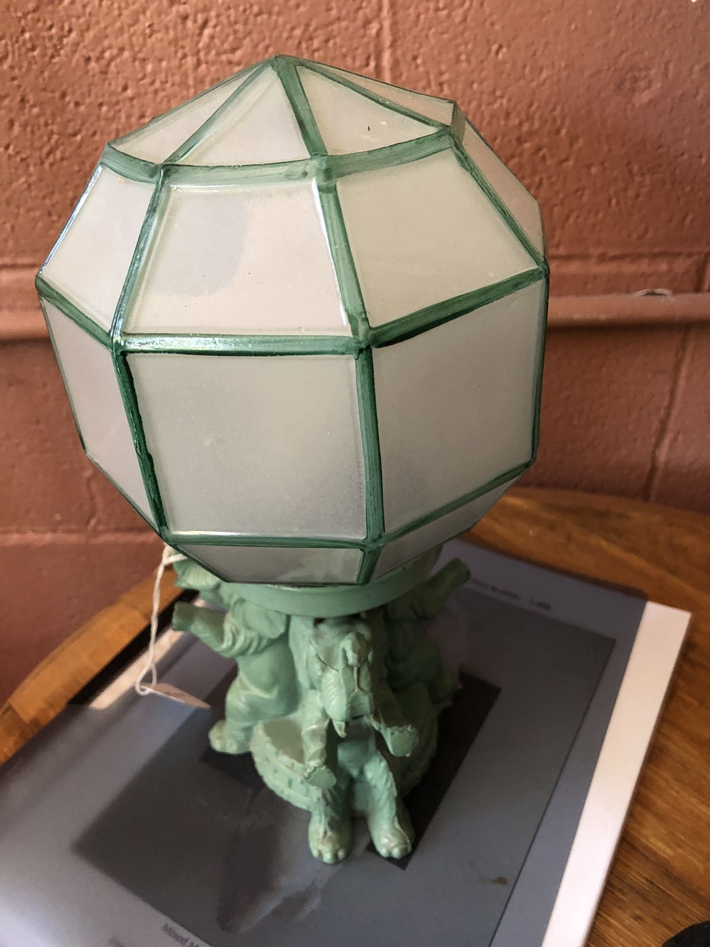 Green elephant table lamp antique