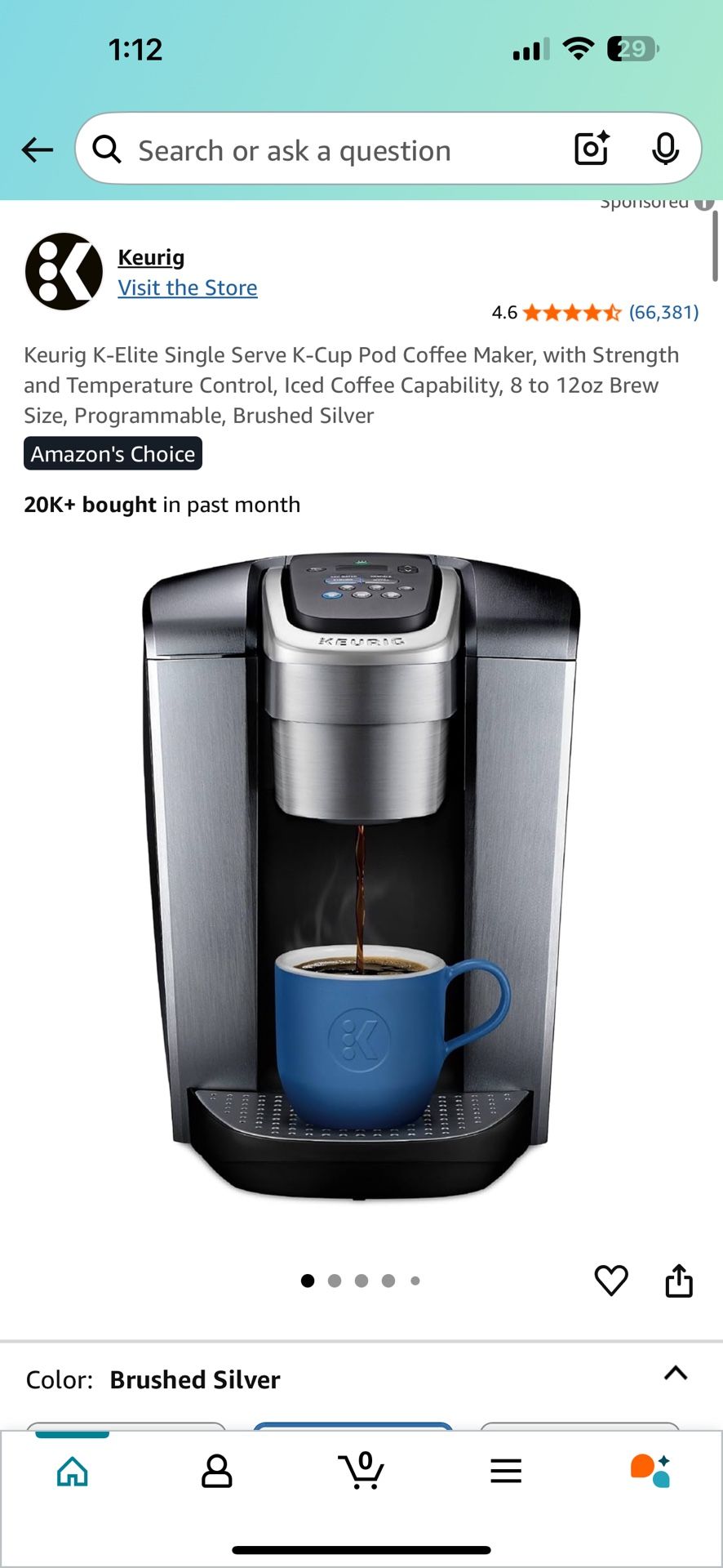 Keurig K-Elite Single Serve K-Cup Pod Coffee Maker, with Strength and Temperature Control, Iced Coffee Capability, 8 to 12oz Brew Size, Programmable,
