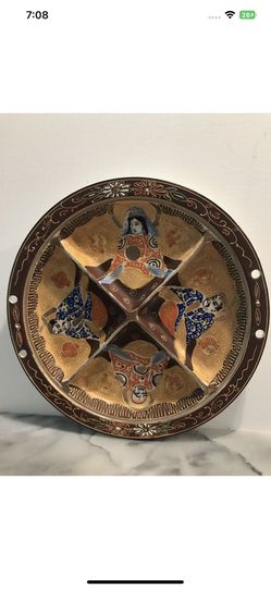 Antique Japanese 4 Section Divided Hand Painted Meiji Period Satsuma Plate