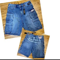 Von Dutch Denim Cargo Shorts Jorts Streetwear Skater Men’s sz 34 New!