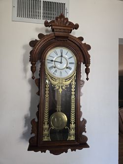Victorian Style Carved Oak Wall Clock 20th Century