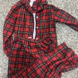 Girls Christmas Pajamas, Size 7/8 Red Plaid With Green