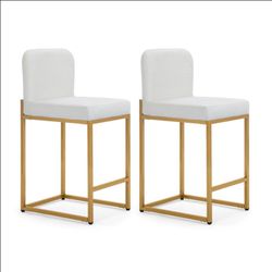 24" Counter Height Bar Stools with High Backrest 2 Pack Comfortable Modern Counter Stools for Kitchen & Home, Plaid White