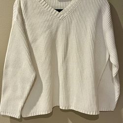 1990’s Brass Plum White Ribbed V-Neck Sweater