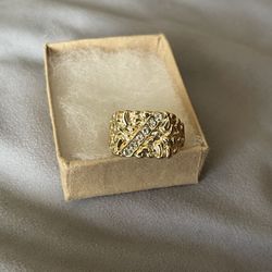 Block Nugget Ring 14k Gold Plated Yellow Pinky Pimp Iced Finger For Man or Women Fashion - Size 7-12