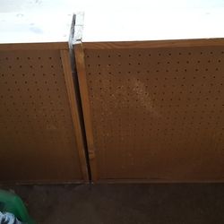 Wood cabinet peg board inside to hang tools