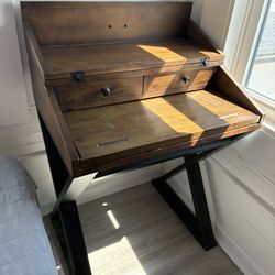 Distressed Antique Cognac & Black Wood Secretary Desk