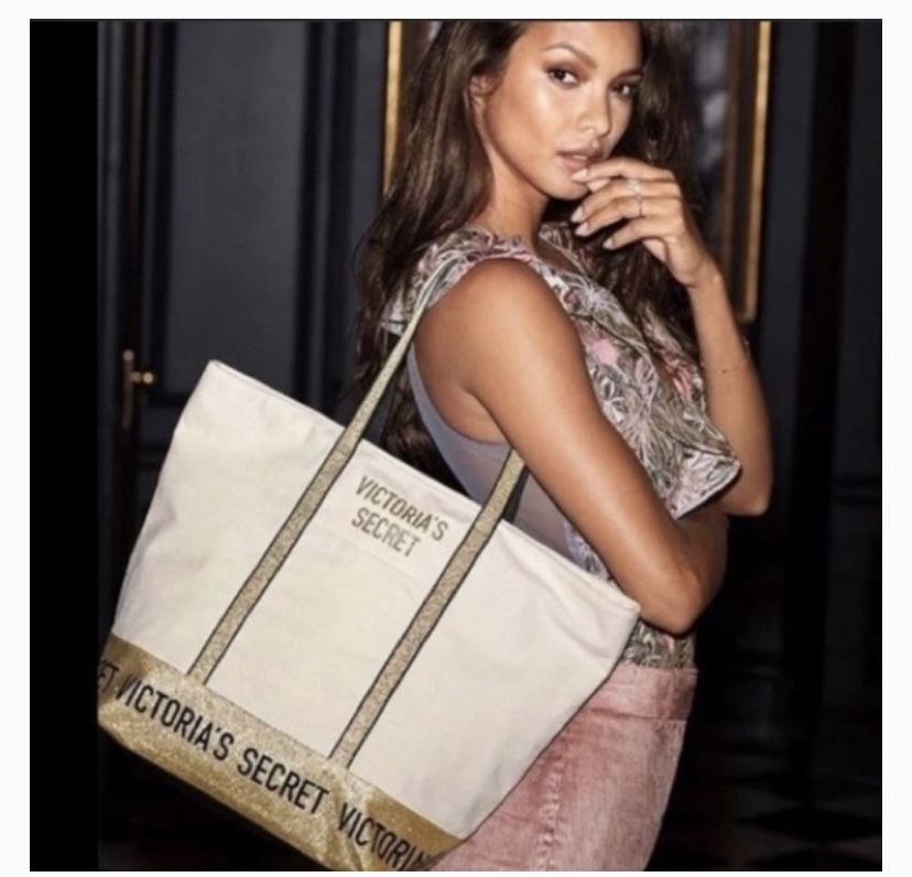 Victoria’s Secret  Cream / Gold Glitter Tote