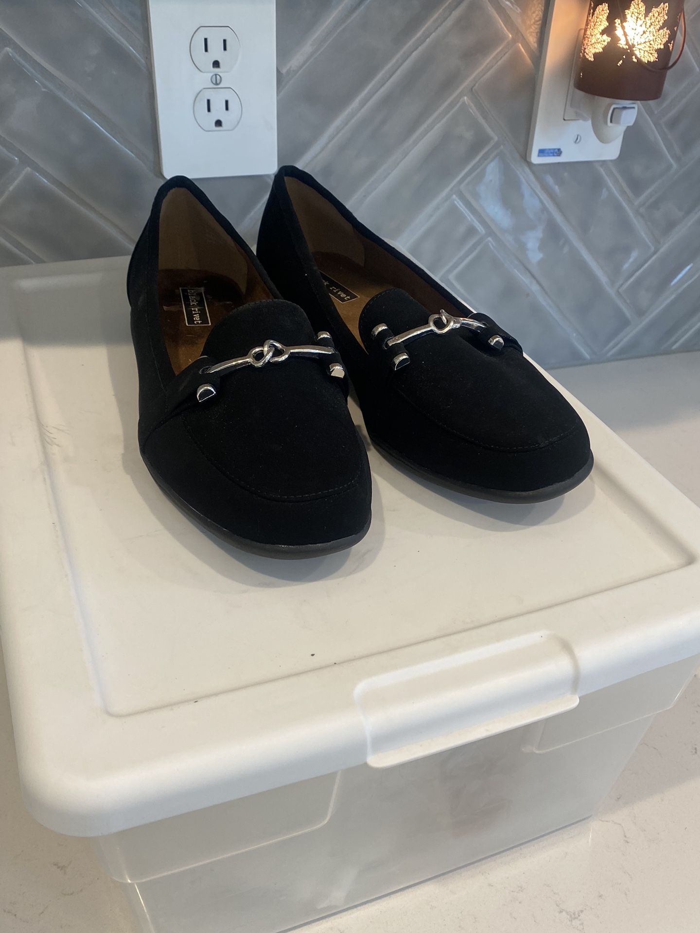 ’s Black Rivet - Black Suede Flats Brand New