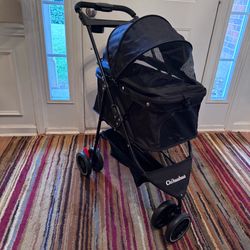 NEW 3 Wheel Zipperless Foldable Portable Black Pet Dog Cat Stroller w/Storage Basket & Cup Holder