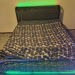 Bed W/Frame LED Lights And Outlet