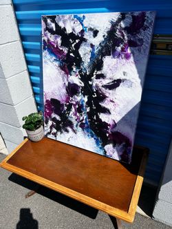 ($60 for both) Modern Original Oil painting & Antique wood plant stand