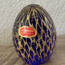 MURANO GLASS 3" PAPERWEIGHT COBALT BLUE GOLD FISHNET 