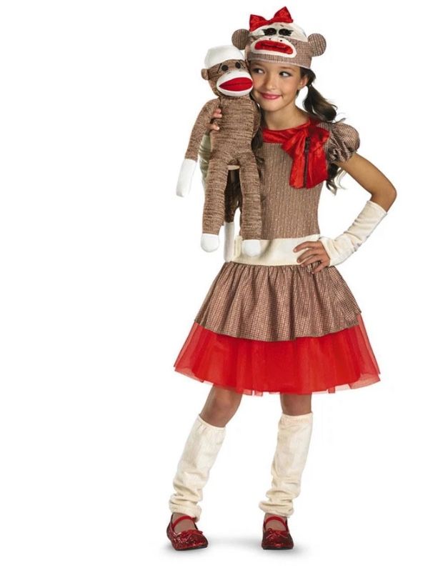 Sock Monkey Girl Child Costume Size 7/8 Halloween Dress Up Festival Party Retro