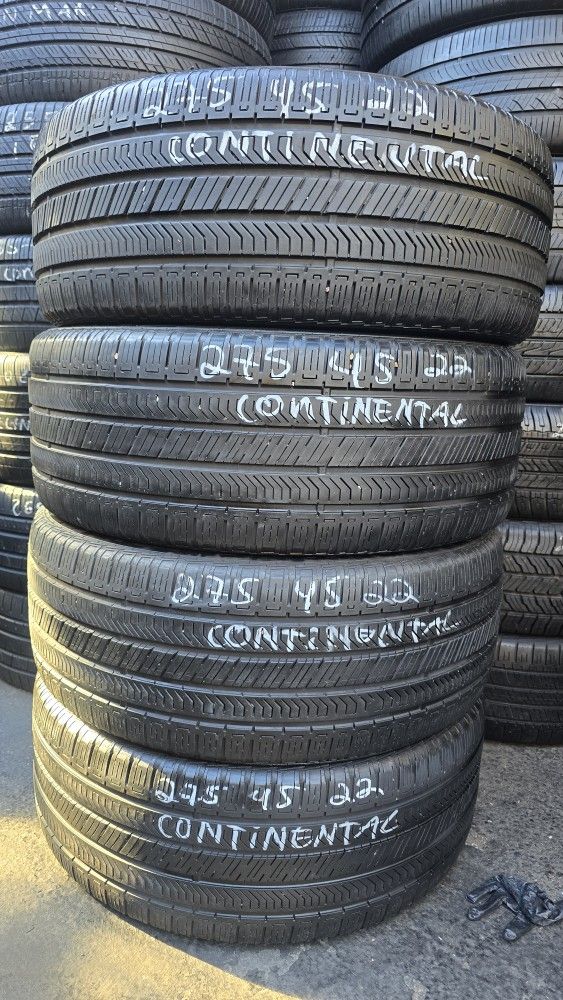 4 USED TIRES 275/45/22 Continental CROSS CONTACT RX w/90% Thread All 4 Installed $400