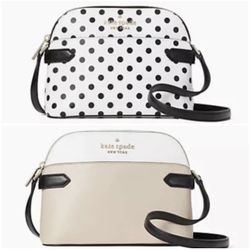 Mothers Day Kate Spade dome crossbody Leather Color Black And White Dots  And Beige Crossbody Bag