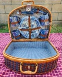 Vintage Picnic Basket with Accessories
