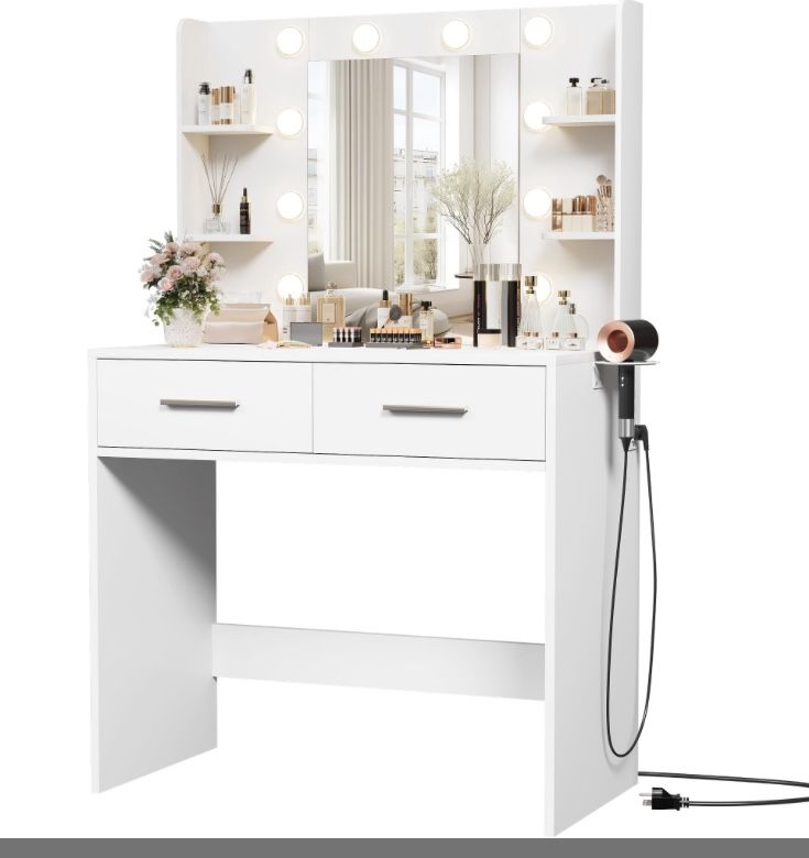 Vanity Mirror Desk With Drawers And Shelf’s