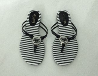 Guess Makena Rhinestone Logo Sandals/Flip Flops *BLACK*