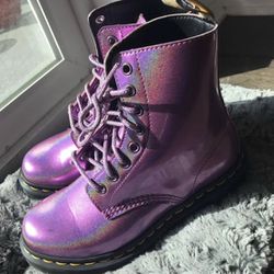 Doc Martens Vegan Leather 1460 Pascal Lace Up Boots in Iridescent Pink
