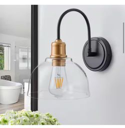 Industrial Gooseneck Black Wall Sconce Light with Clear Glass Shade 1-Light