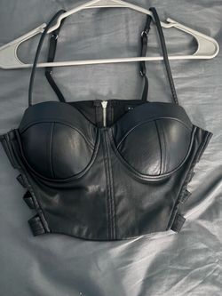 Black Faux Leather Bustier Corset Top