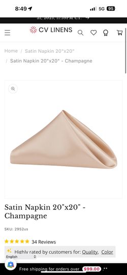 Satin Napkins Champagne Color 130 Pieces