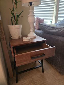Wood and Metal Nightstands with Drawer