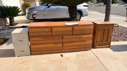 Wooden bedroom dresser and end table