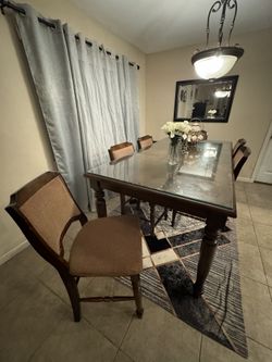 Wooden Dining Set With Glass Table Top