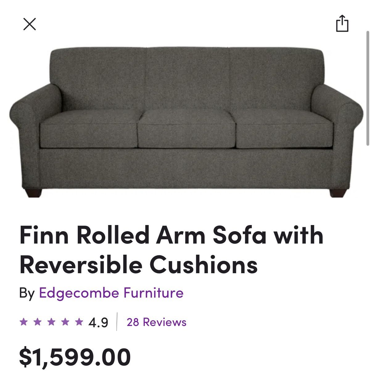 Brand New 83” 3-Seater Sofa Couch - $1599 Retail - Gray Fabric - Rolled Arm Style - Delivery Available