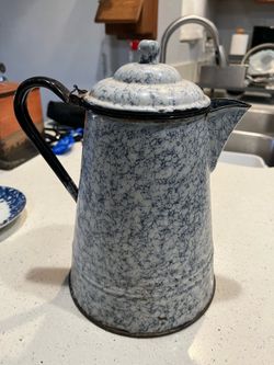 Vintage Blue and White Marbled Graniteware Coffee Pot