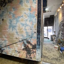 8x10 Area Rugs Carpet Rugs Abstract Design Thick Colors Rust Blue Black 