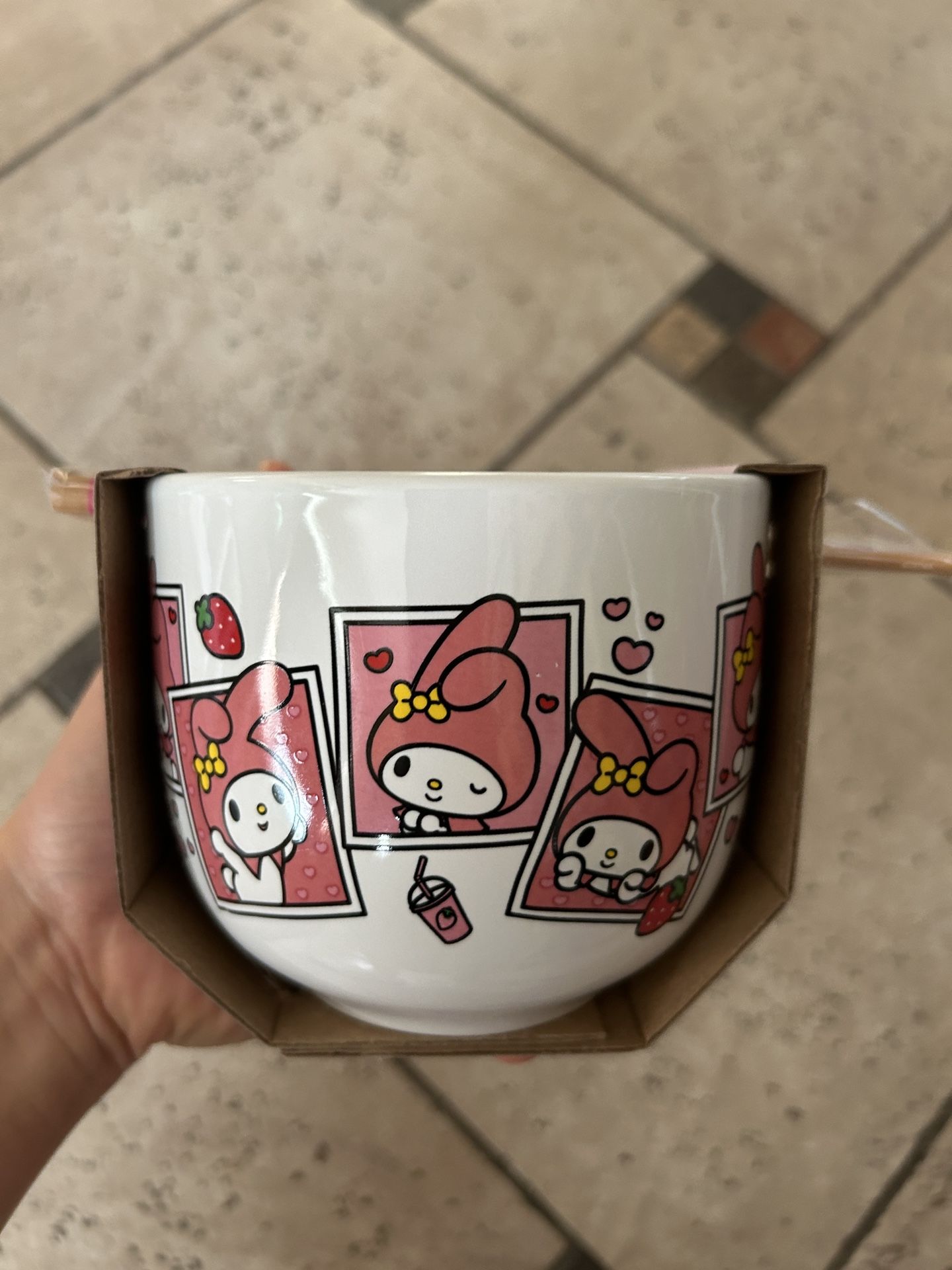 NWT My Melody ceramic bowl with chopsticks